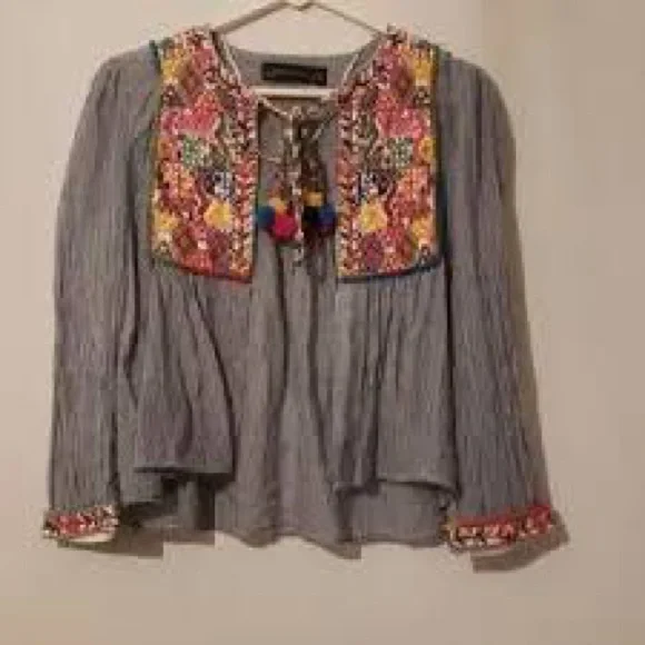 Zara Striped Blouse with Embroidery - Picture 5 of 9